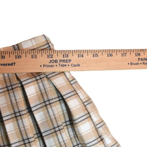 Tan Plaid Pleated Skirt Size XS Soft Academia Preppy Mini Y2K Coquette - Picture 2 of 7